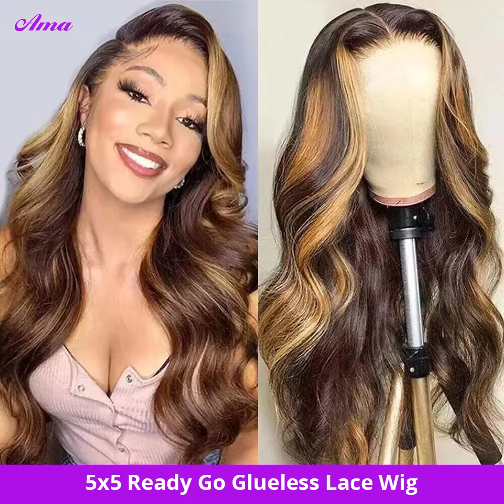 5x5 Glueless Wig Human Hair 4 27 Highlight Body Wave Human Hair Wigs 4x4 Closure Wigs Human Hair Wigs for Women 180 Density