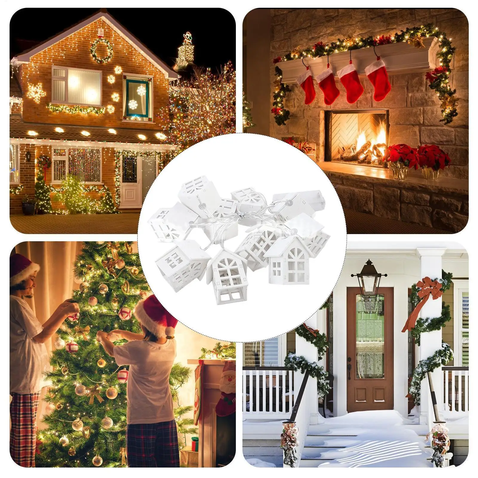 سلسلة أضواء عيد الميلاد على شكل منزل داخلي، ديكور موسمي، أضواء زينة للعطلات لمالك المنازل، مخططات الأحداث في الهواء الطلق #4