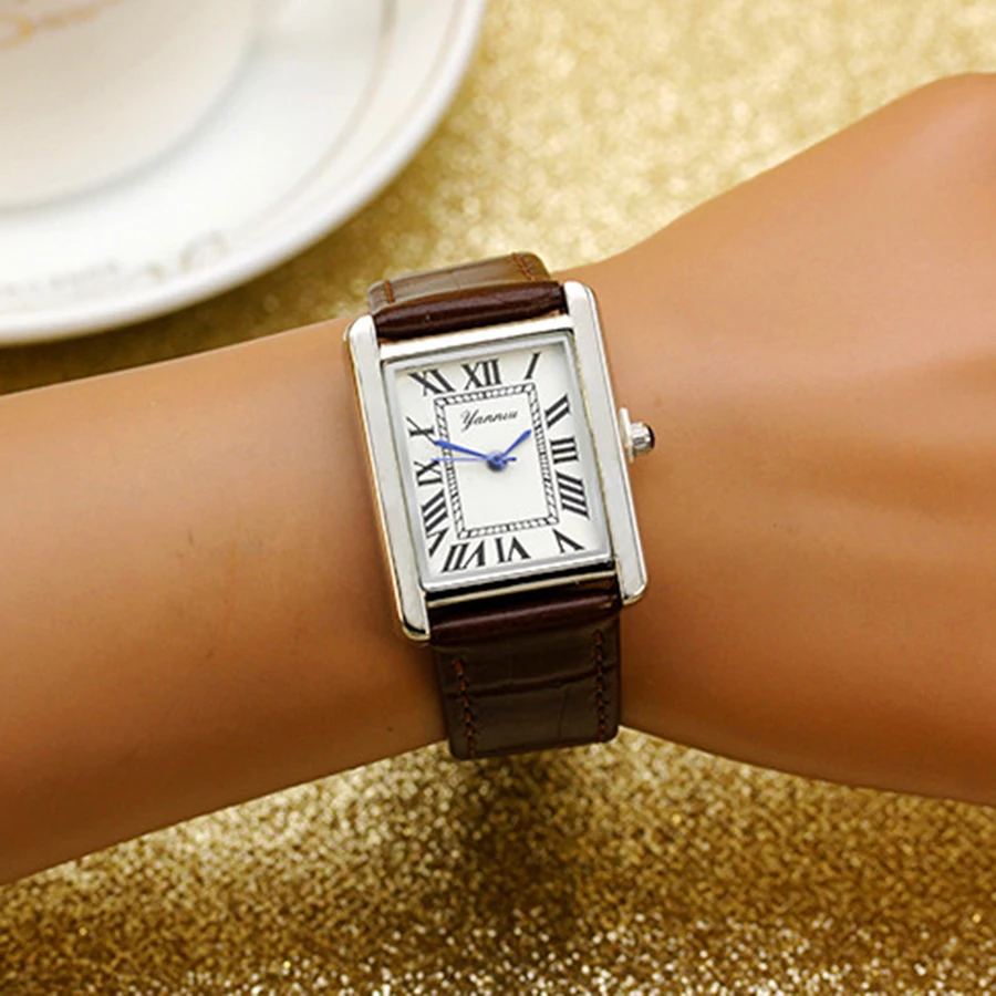 Picture 6: New Simple Square Rome Women's Wristwatch Top Quality Leather Strap Quarts Watch Neutral Couple Watch  Sapphire Ladies Watch