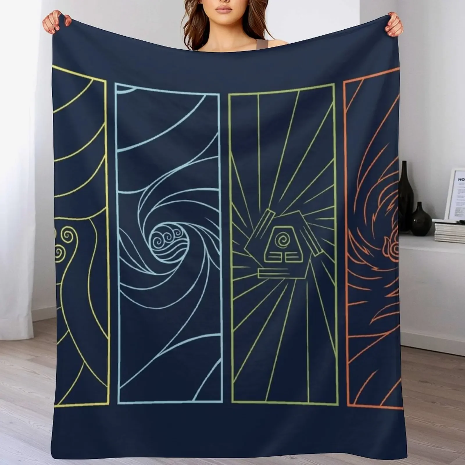 Minimalist Elemental Bending Throw Blanket Hair Retros manga Blankets