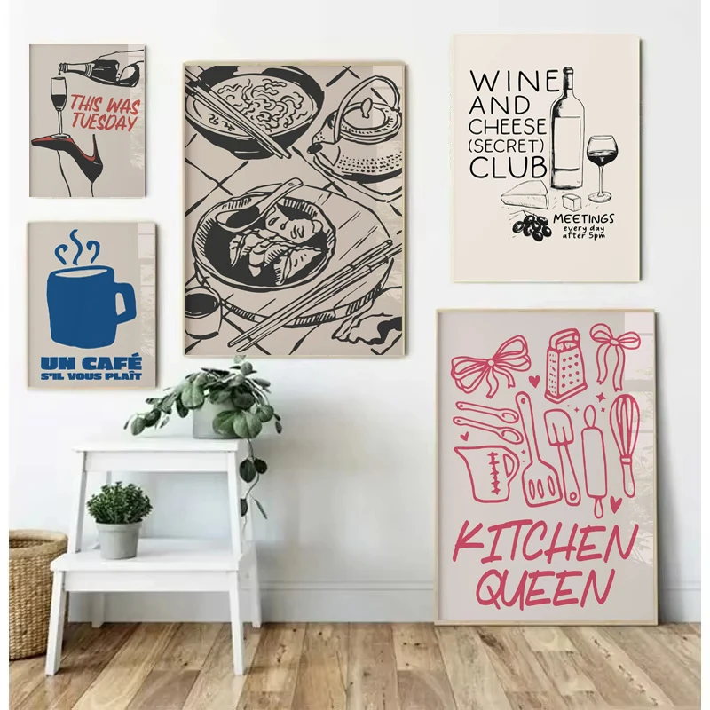 Stylish Minimalist Kitchen Wall Decor Chinese Gourmet Drinking Breakfast Coffee Print Modern Home Aesthetic Decor Perfect Gift