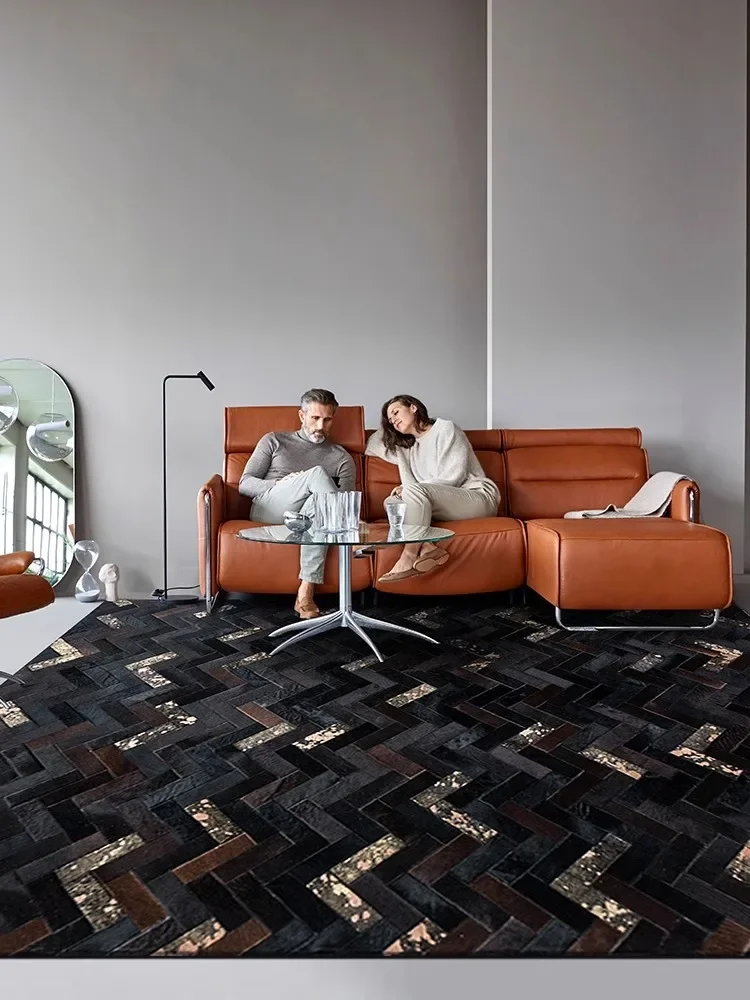 

American Style Luxury Genuine Cowhide Rug Bedroom Natural Patchwork Real Cow Skin Fur Carpet Customize Living Room Carpets