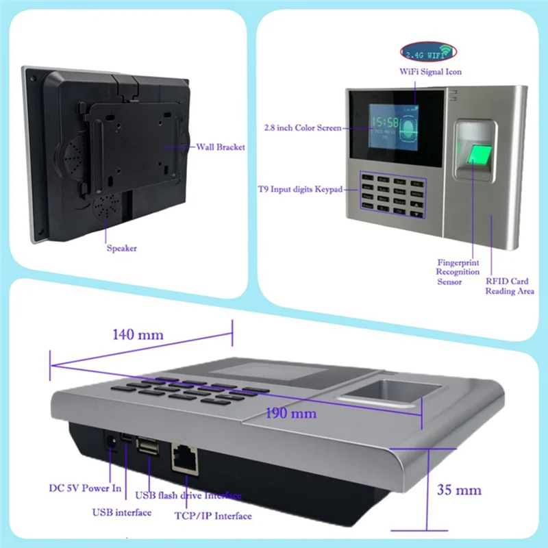 Time System Fingerprint Time And Attendance Machine System Wifi 2000Mah Battery Easy To Use US Plug