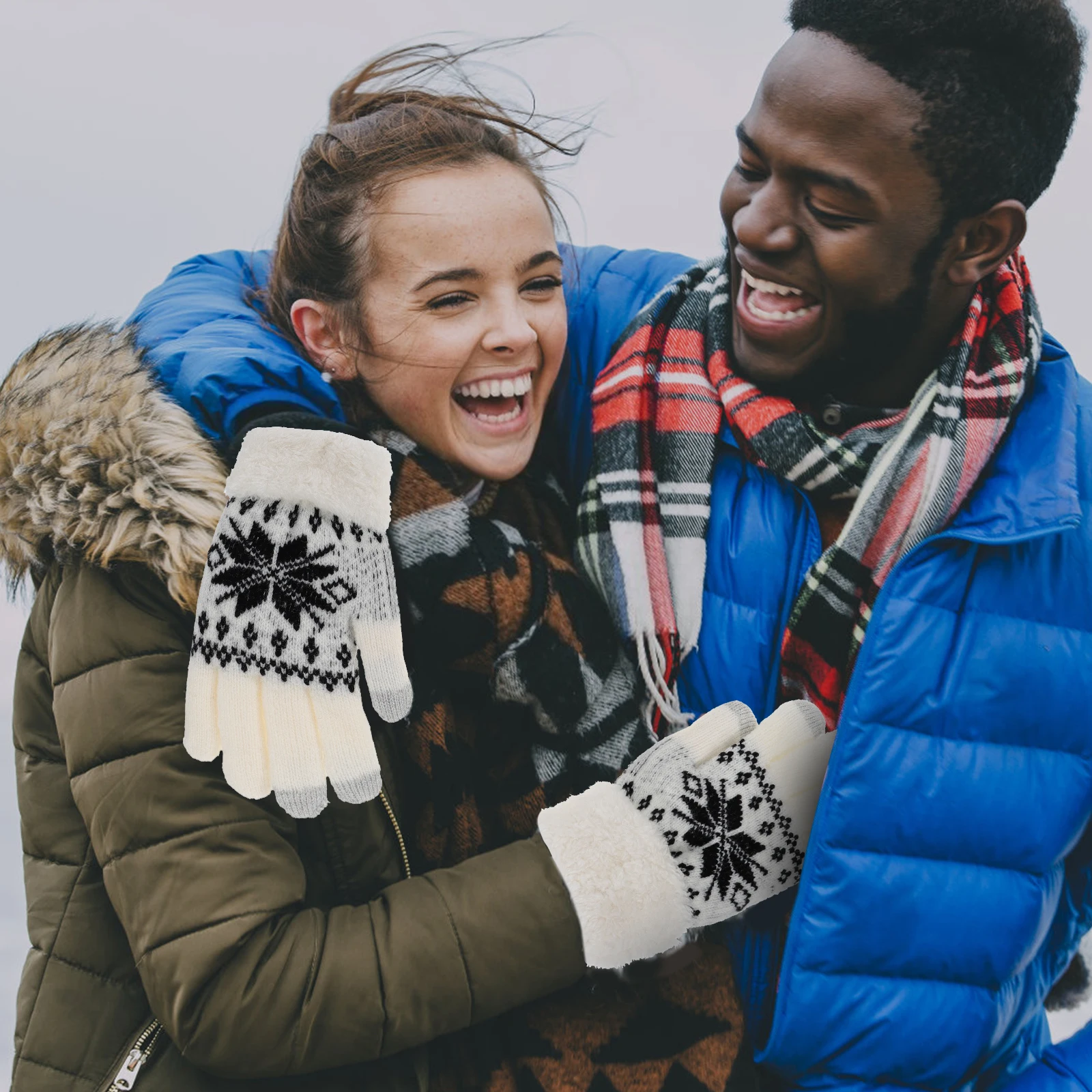 1Pair Winter Thicken Gloves Knit Warm Gloves with Snowflake Design Touchscreen Sensitive for Outdoor Travel Riding