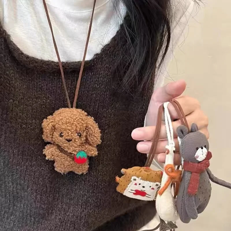 Sweet Cute Sweater Chain Accessories Fabric Necklace Cartoon Dog Bear Goose Cherry Mushroom Lanyard Cloth Hanging Ornaments