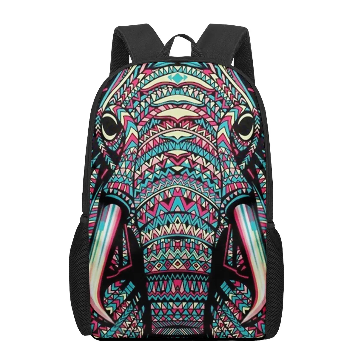 Indian Animal Elephant Art Print 16-inch Teen School Bag Boys Girls Kids School Backpack Student Bag Multifunctional Backpack