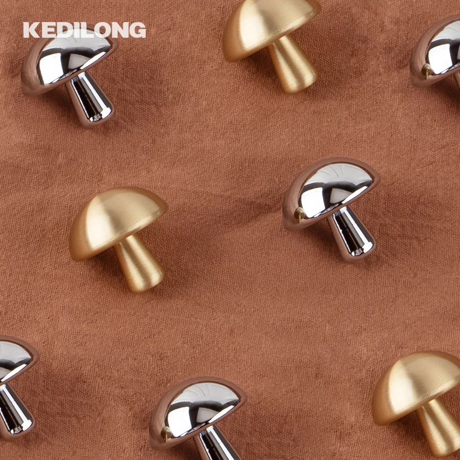 

KEDLO Creative personality solid brass mushroom head gold Pull handle kitchen cabinet drawer bright chrome handle
