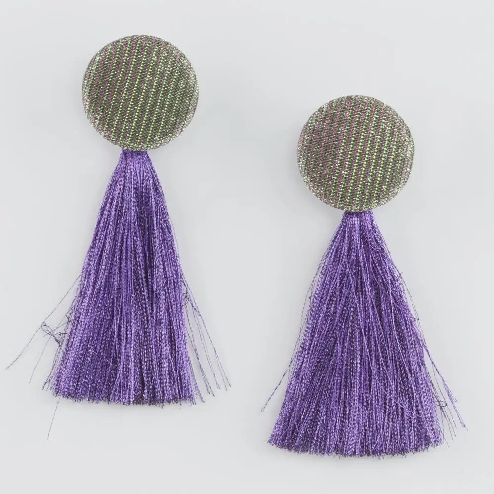 Silvery Button Tassels Earrings