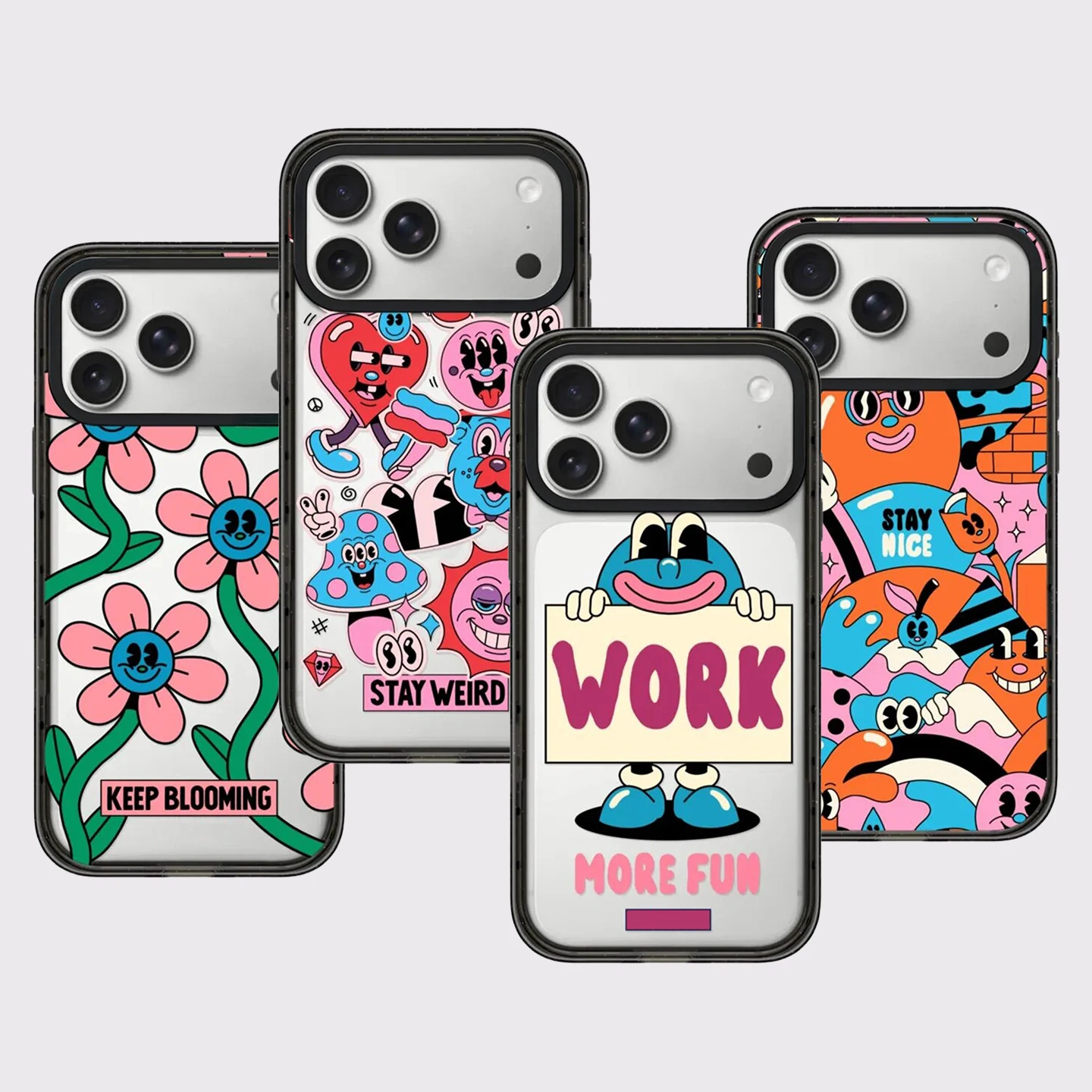 Cartoon Work More Fun Impact Black Border Magnetic Cover for IPhone 12 13 14 15 16 17 Pro Max Case for IPhone 17 Air