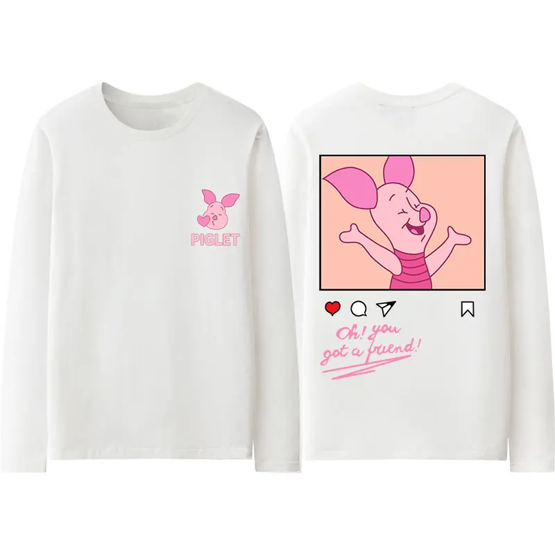 Disney Winnie the Pooh T-shirt Winter Crew Neck Cotton Bottom Shirt Women's Top Anime Peripheral Men's/Women's Cartoon T-Shirt