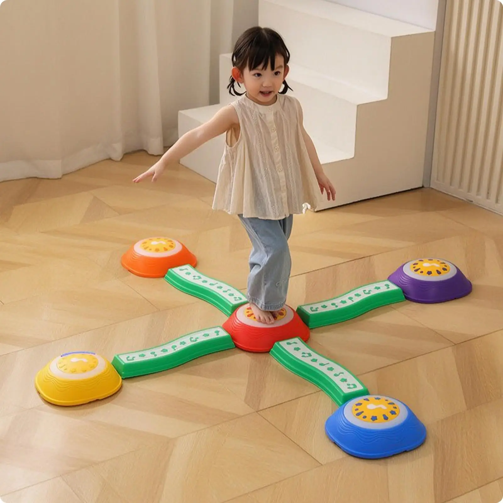 9 Pieces Stepping Stones with Balance Beams Sensory Toy Gross-Motor for Toddlers