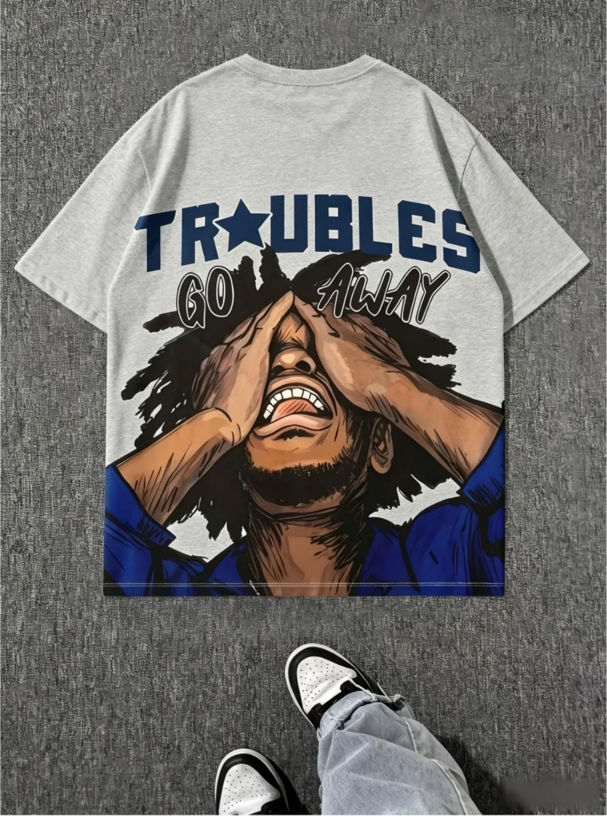 European and American men's summer fun character letter print soft and breathable round neck T-shirt outdoor street top