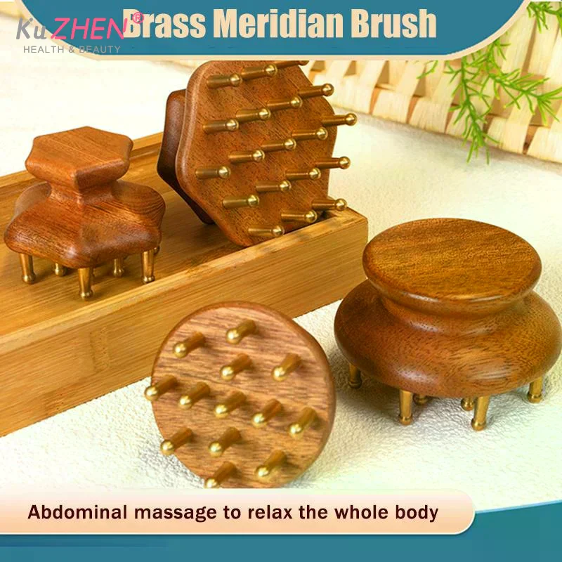 Sandalwood Tooth Solid Copper Meridian Brush Handle Scalp Massage Comb Anti-Fatigue Relaxatio Guasha Massage Tool