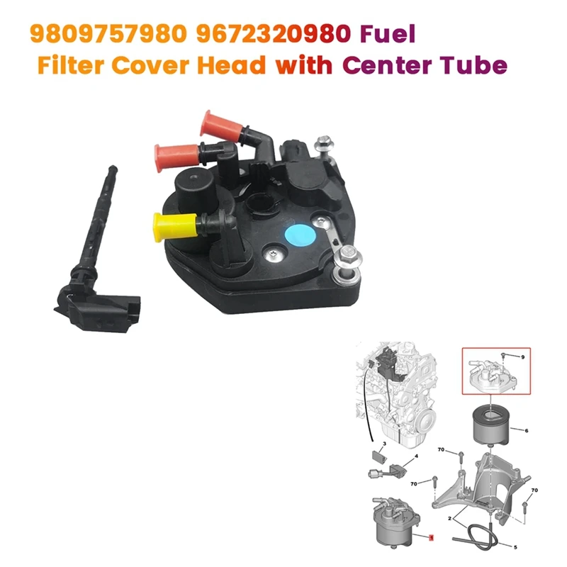 

9809757980 Fuel Filter Cover Head With Center Tube For Citroen C3 C4 C5 Peugeot 207 208 508 3008 5008 08-15 9672320980