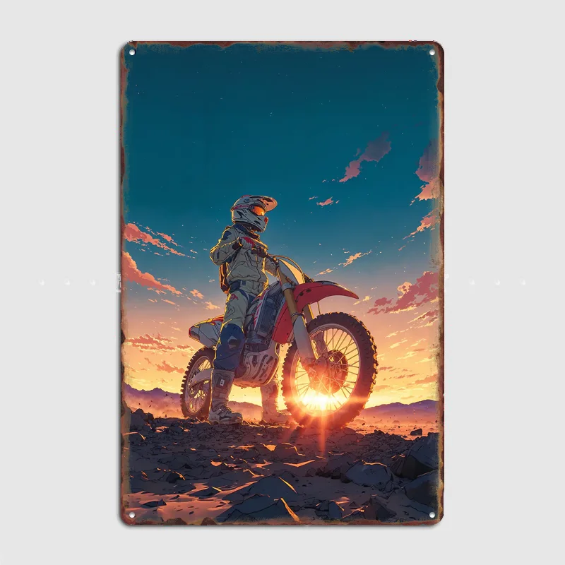 Motocross Rider at Sunset Poster Retro Custom Sign Room Decoration Home Decor Club Bar Vintage Posters Indoor Wall Decor