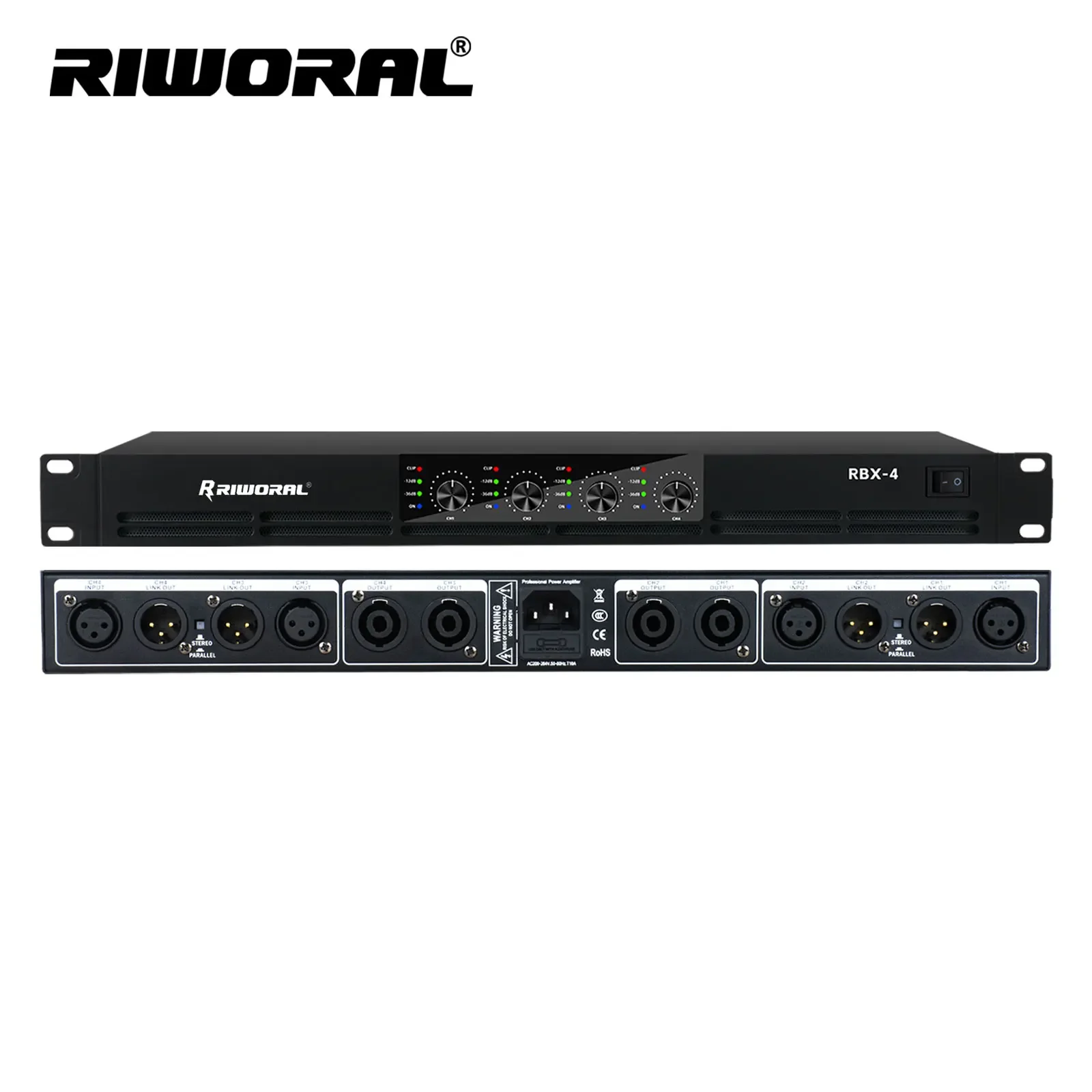 RBX-4  Riworal class D 1600W 4 channels speaker digital power amplifier