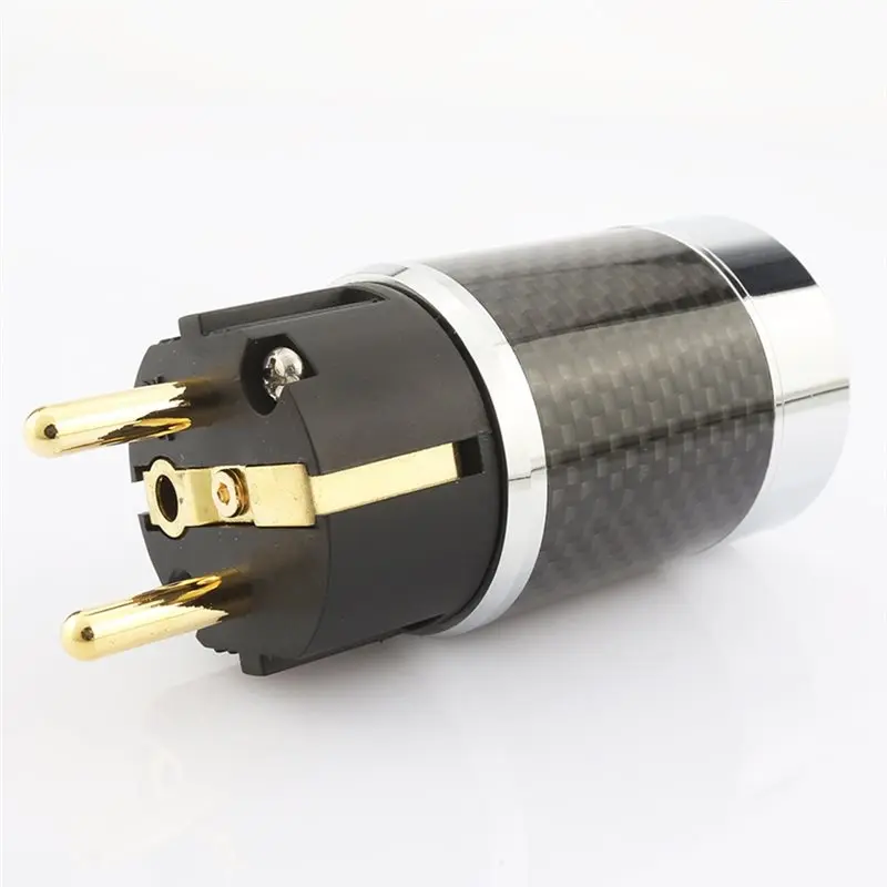 ABZW Carbon Fiber EU Plug 2 Pins Black DIY Power Plug EU EUR Mains Adapter Pair