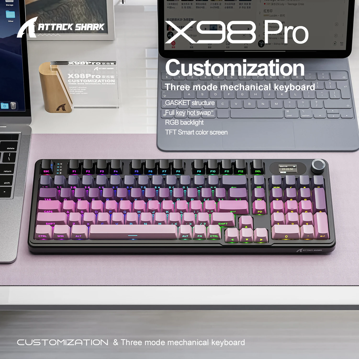 ATTACK SHARK X98/X98Pro Gasket Mechanical Keyboards Full Key Hot Swap RGB Backlight Three-Mode Wireless for E-Sports