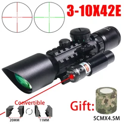 3-10X42E Laser Sight Scope Red/Green Crosshair Reticle Optics Airsoft Scopes Combo Tactical Shooting RifleScope for 20/11mm Rail