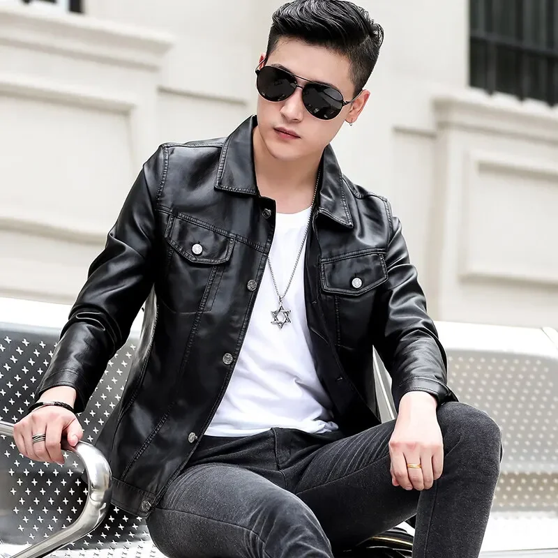 brand New leather jacket for men's leather jacket casual jacket Korean trend slim fit handsome youth Leather Coat mens