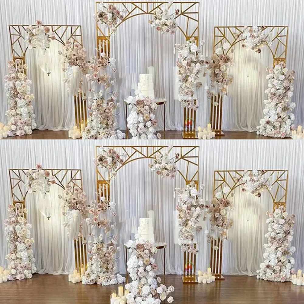 1pcs/3pcs)Gold Metal Wedding flower Arch, Flower backdrop stand Wedding Props Stage Background Elegant Wedding Decorations