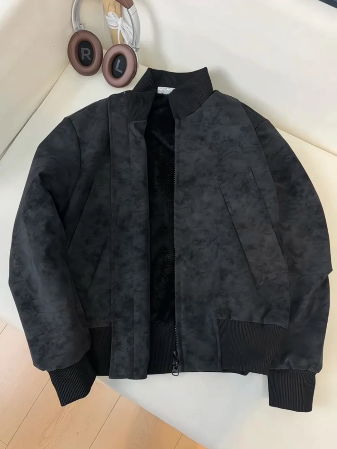 

American Sle Dyed Leather Jaet Cotton Coat Men's Thiened Winter eepskin Vest ort Baseball Sle Cleanfit Casual