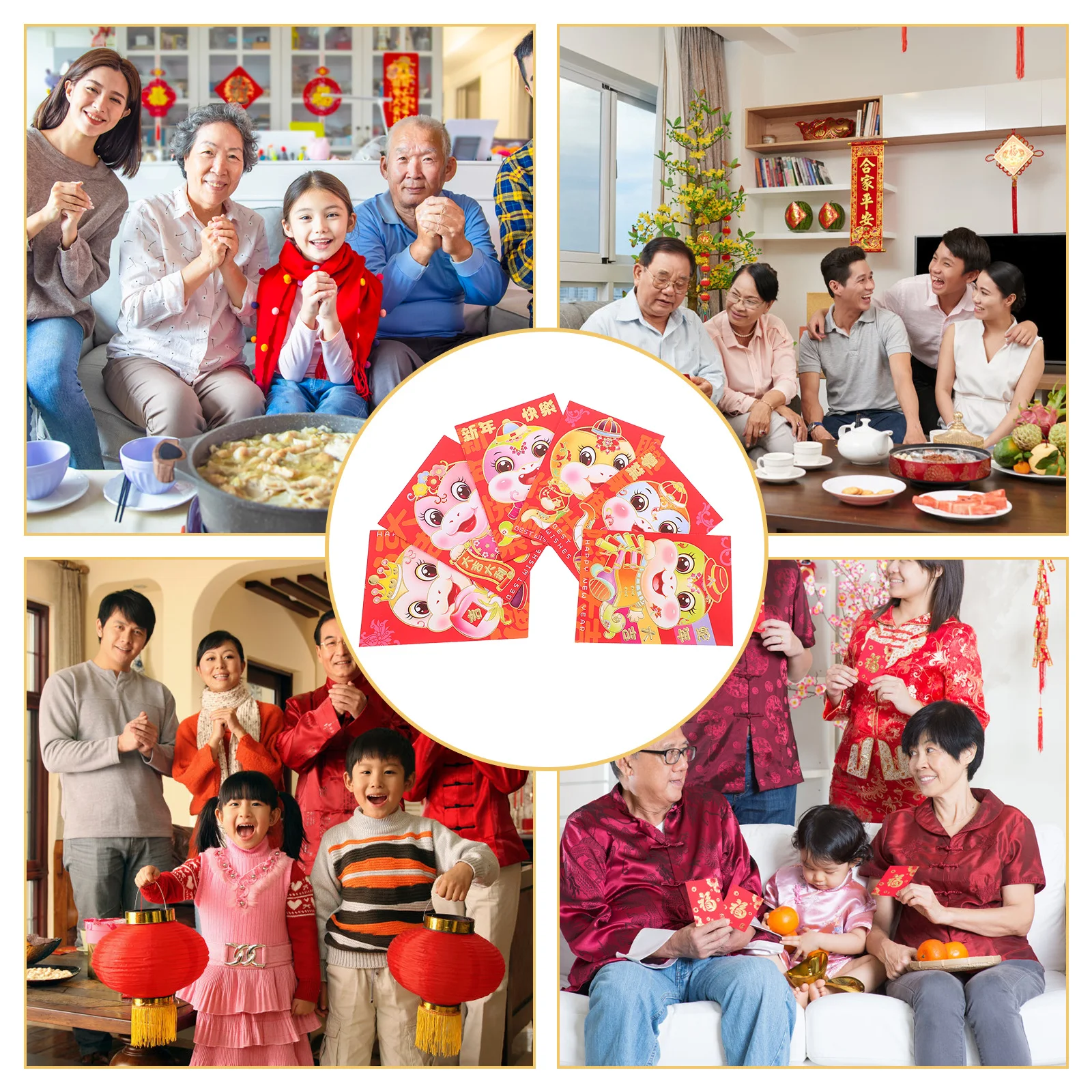 60 Pcs Chinese Spring Festival Red Envelopes New Year Big and Small Hong Bao Snake Packet