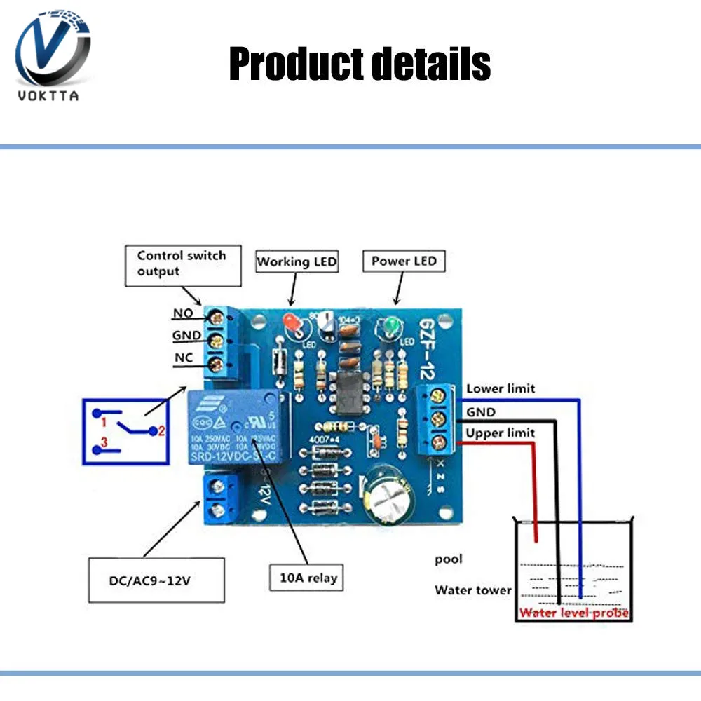 9V-12V Liquid Water Level Controller Sensor Automatic Pumping Drainage Water Level Detection Water Pump Control Circuit Board