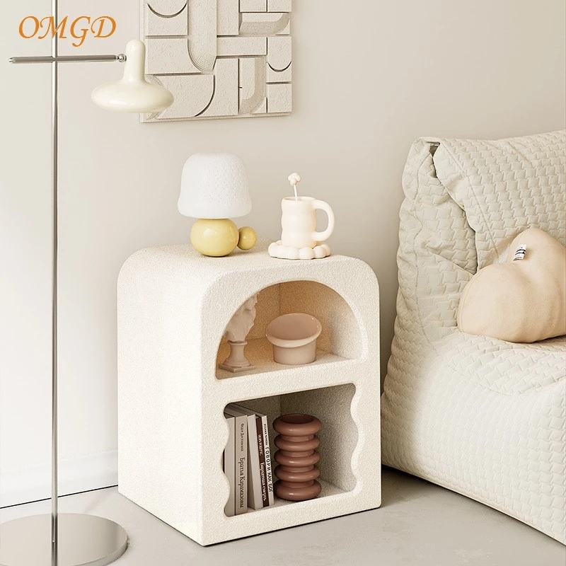 OMGD Cream Wind Bedside Table Simple Bedside Cabinet Creative Designer Ins Style Storage Cabinet Small Bedroom White Storag home