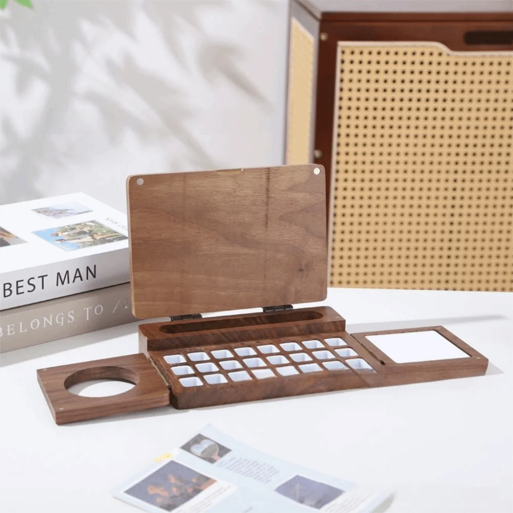 Empty Box Walnut Wood Watercolor Palette Mini Magnetic Suction Mixing Paint Tray Portable Compact Pocket Palette Artist Use