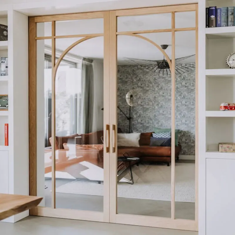 

Villa living room floor glass double partition door design double solid wood glass door interior decoration European glass door