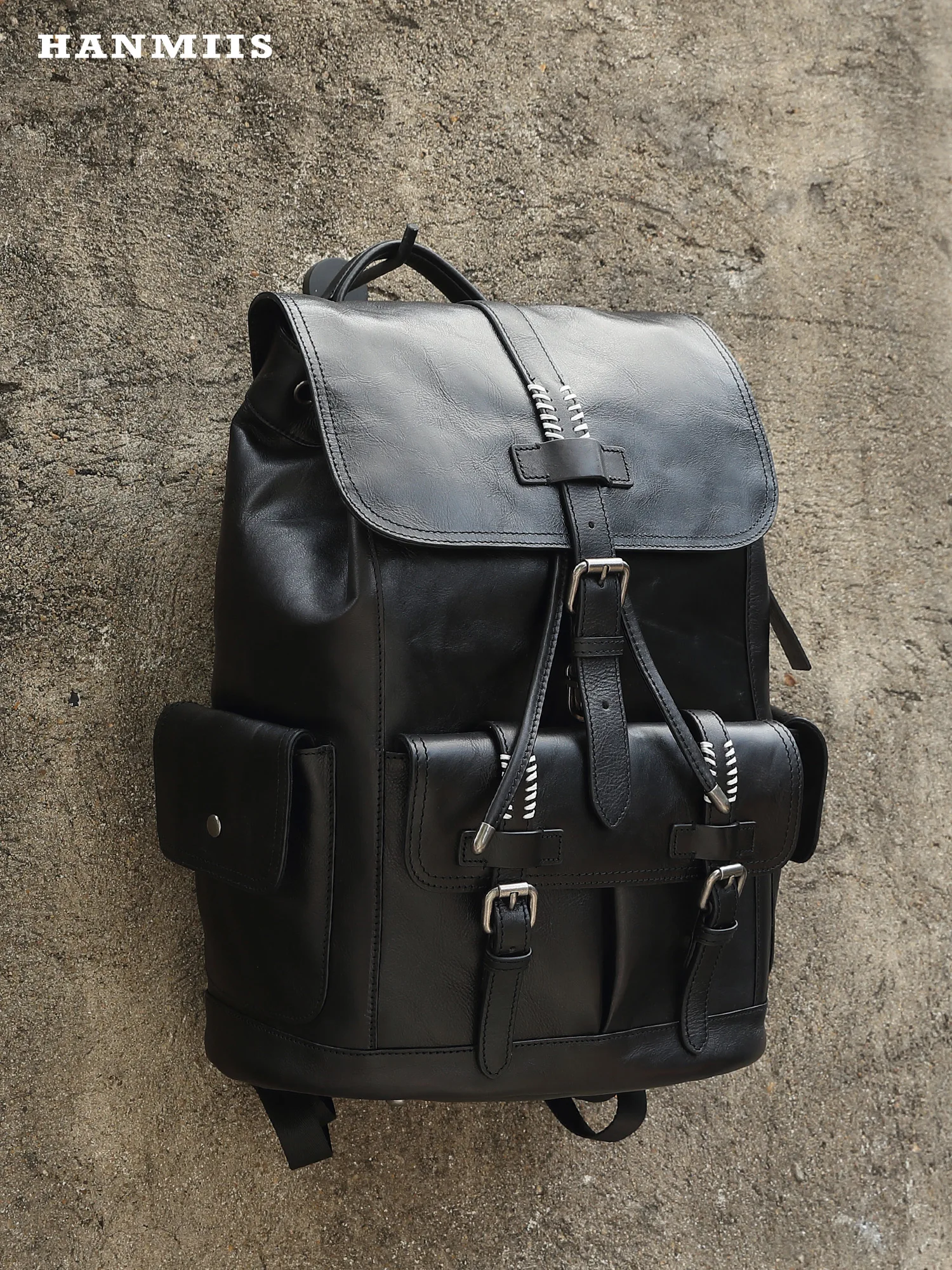 HANMIIS New Full-Grain Leather Large-Capacity Backpack & Travel Bag | Premium Men's Business Laptop Rucksack & Weekender Daypack