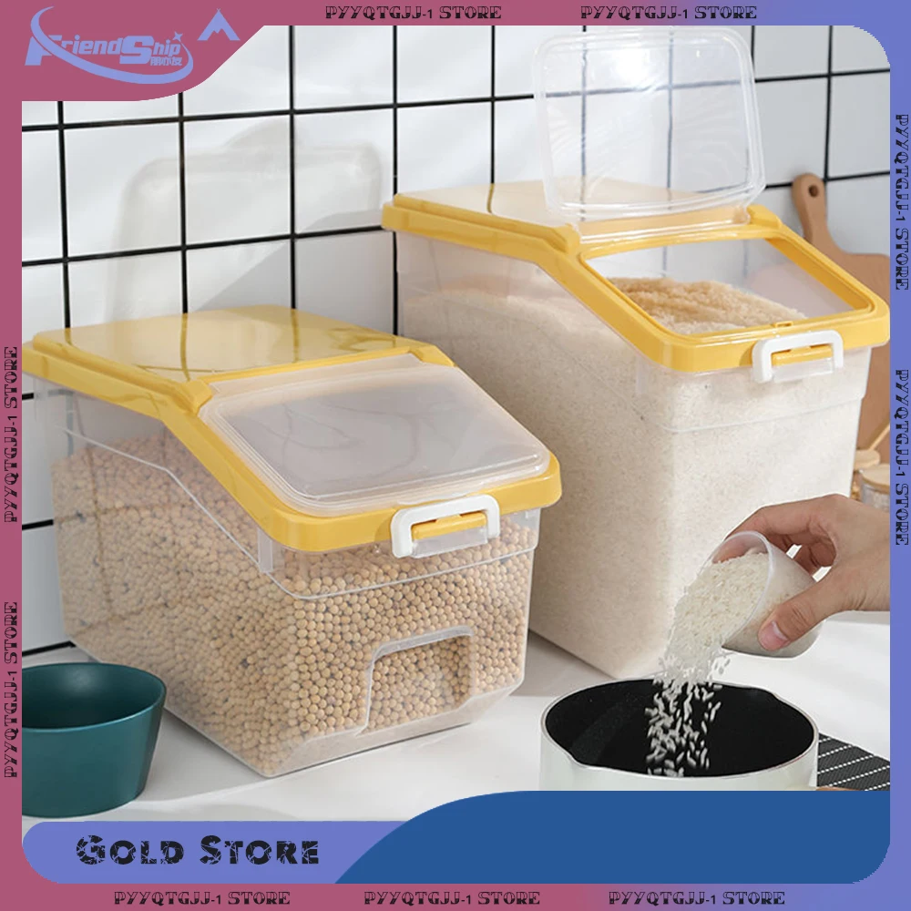 Kitchen Rice Organizer Plastic Storage Box Large Capacity Moisture-proof Rice Bucket Cereals Bucket Multi-function Storage Boxes