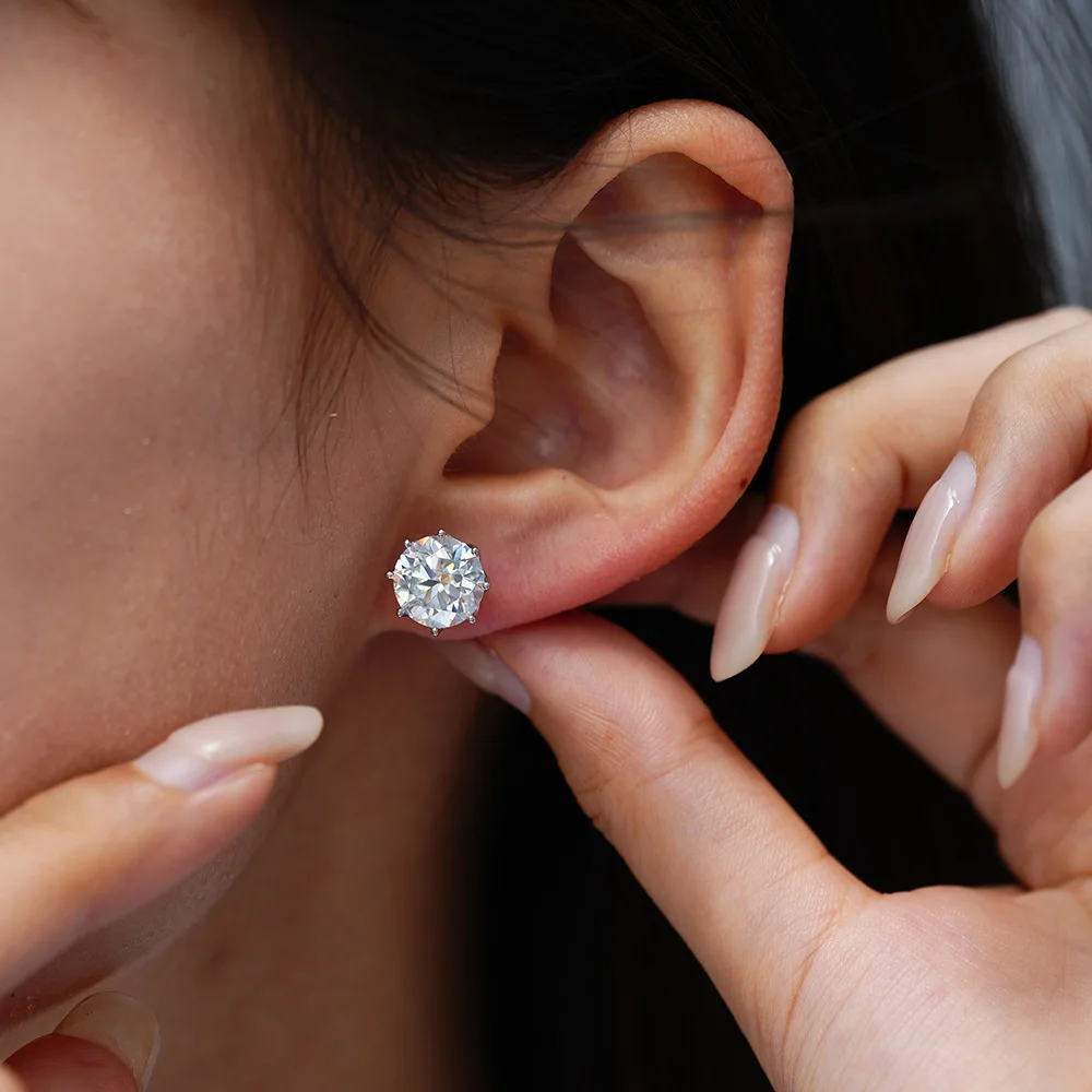 925 Silver Round Moissanite Stud Earrings for Women Men, Classic Six Prong Solitaire Moissanite Ear Studs, Dainty Sparkling Daily Piercing Jewelry, Romantic Valentine Anniversary Birthday Gift for Wedding Party Dating Minimalist Fashion Ear Accessory gallery 4