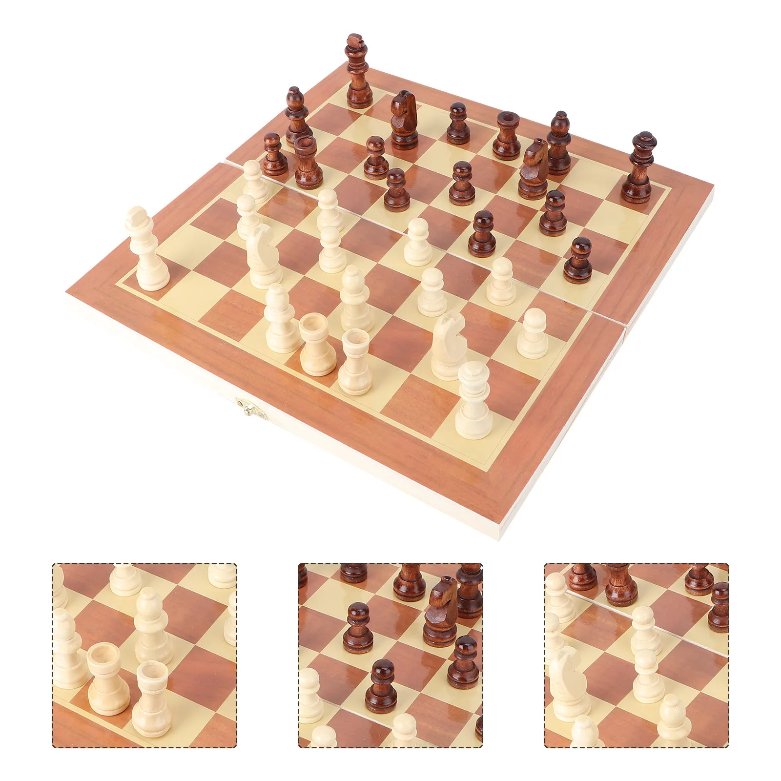

Складной деревянный шахматный набор: стратегическая игра, доска из липы с отделкой из шпона ореха, портативное хранение, развивающая игра для детей и взрослых