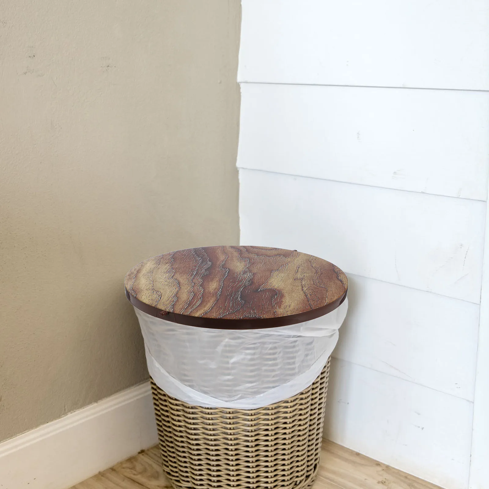 

2Pcs Wood Grain Trash Can Lid Flip Cover Home Hotel Large Opening Garbage Bin Cover Odor Sealed Lid Garbage Can Top