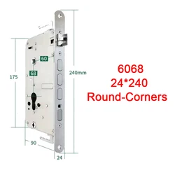 6068 24*240 Round Corners steel security door lock body,Mechanical lock and fingerprint lock body accessories width 75mm