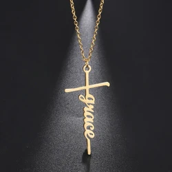 My Shape Custom Name Jesus Cross Necklaces Stainless Steel Customized Valentine's Day Neck Chain Religious Christian Jewelry