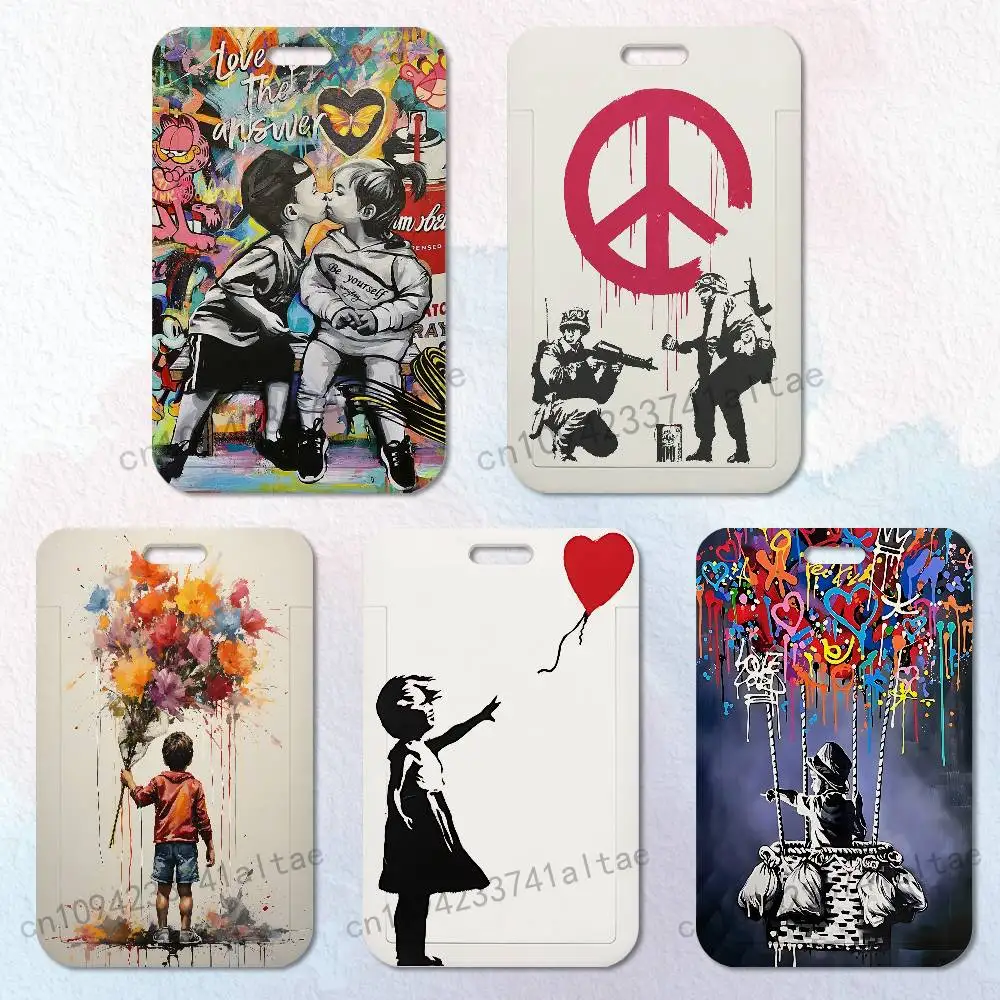 Street B-Banksy Graffiti Art Card Holder Lanyard Camera Neck Strap Credit Card Case ID Badge Credentials Protection