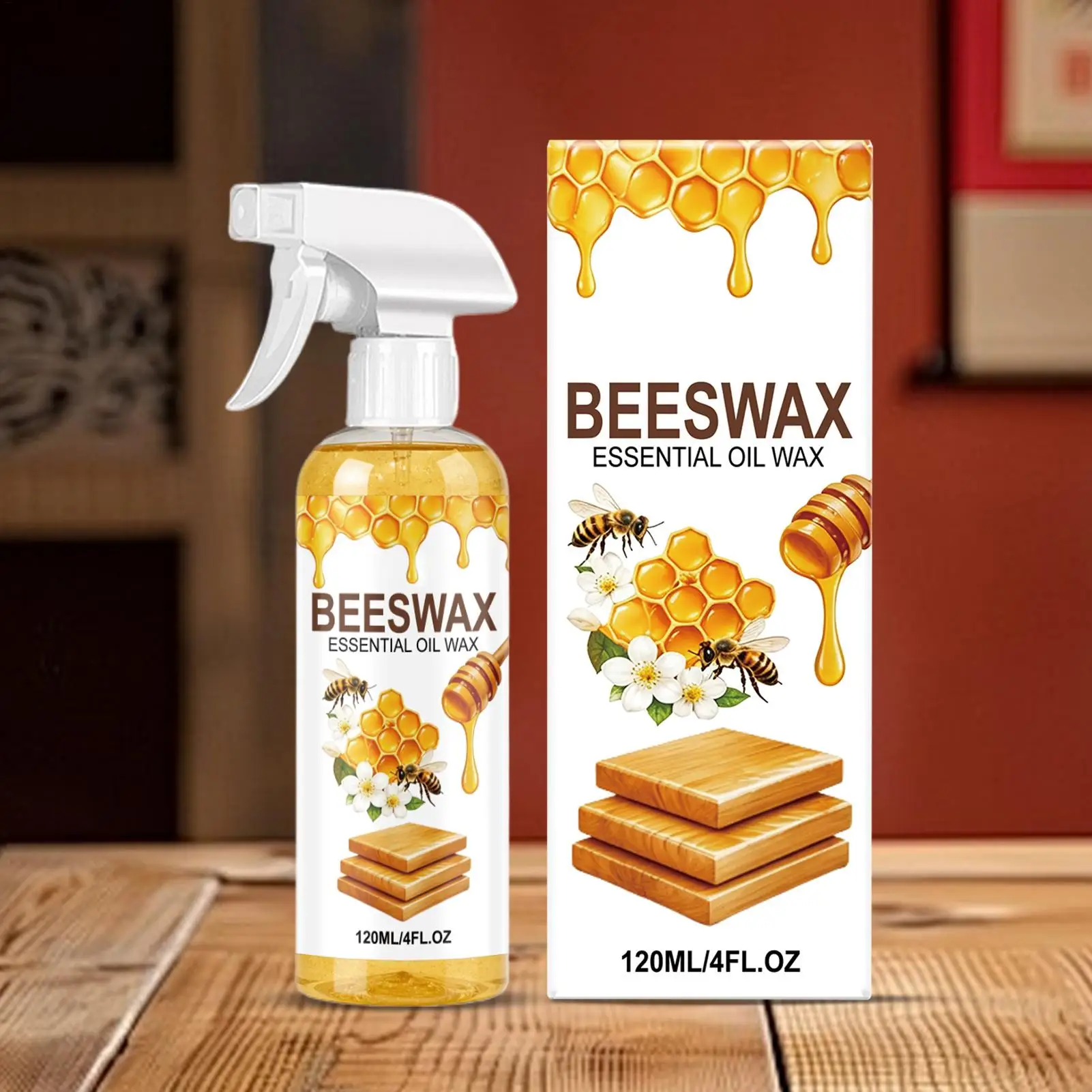 Natural Beeswax 120ml Wood Polishing Spray Multipurpose Furniture Care Cleaner Restorer for Hardwood Cabinet Floor Maintenance