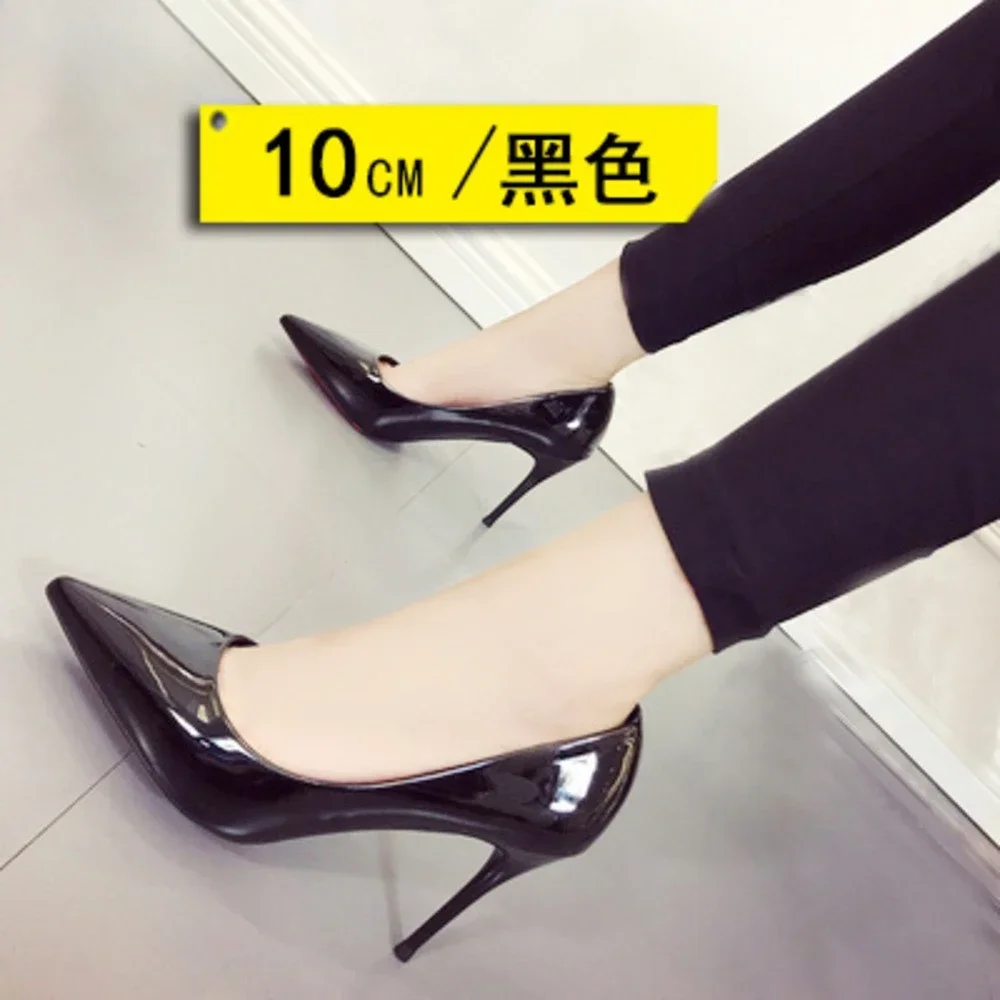 New Versatile Girls High Heels Slim Heels Sexy Small Fresh Pointed Black Single Shoes 7232