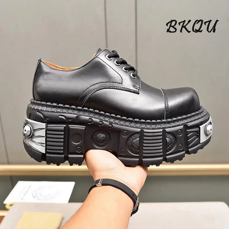 

BKQU High Quality 2024 New Autumn Trend Punk Platform Shoes Tank Mecha Hardcore Port Tide Metal Decorative Combat Boots