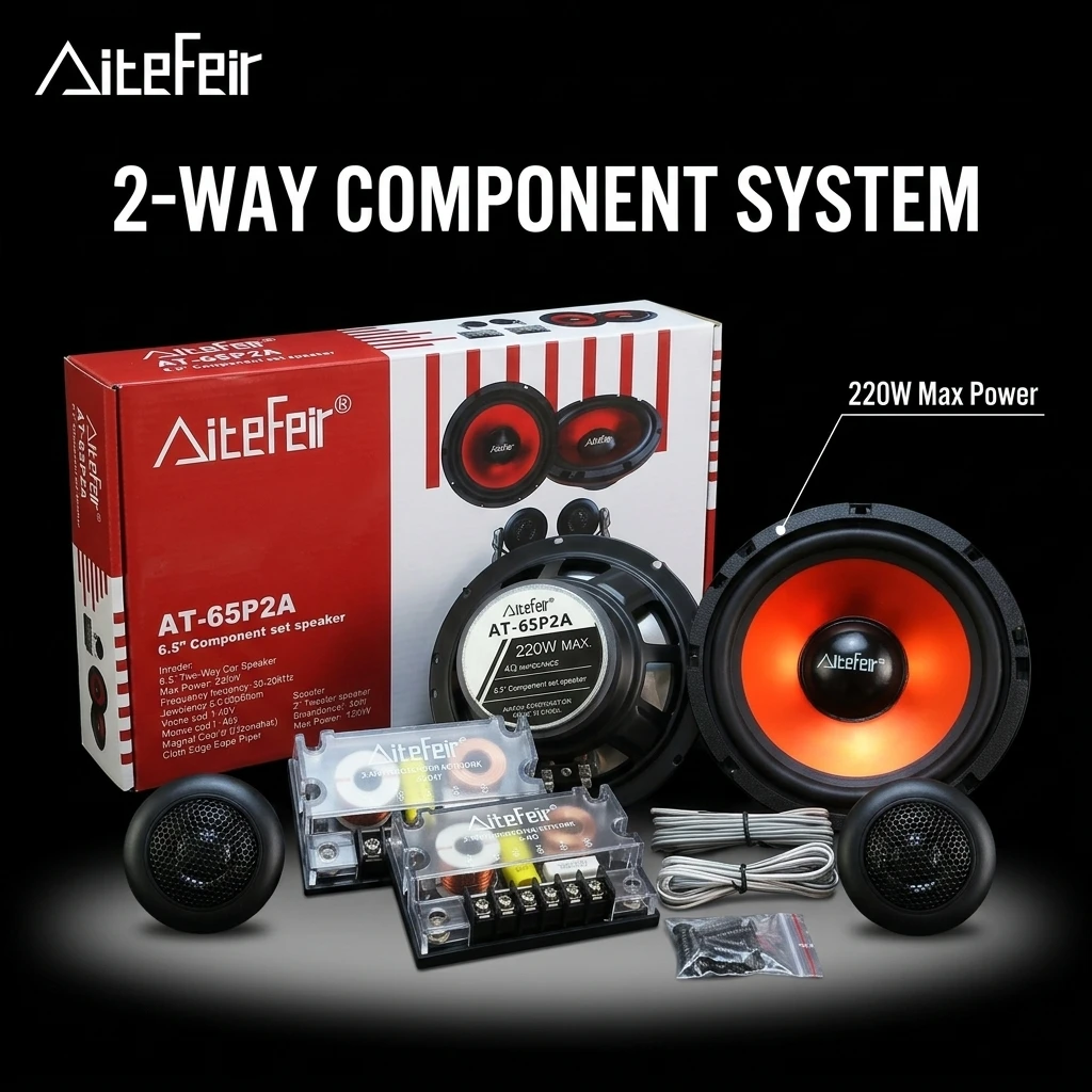 2 Pcs 6.5 Inch 2-Way Component Car Speaker Set With 2 Inch Tweeter & Crossover 220W Max Universal Car Theater System Speaker