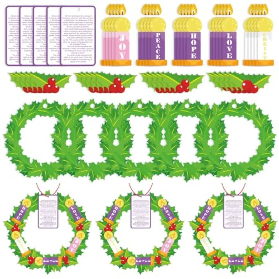 

24 Set Christmas Advent Wreath Craft Kit for Kid Nativity of Christ DIY Craft Art Hanging Dr Advent Wreath Candle with Joy Chri