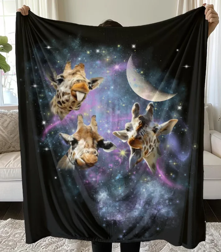 Cosmic Giraffe Blanket Whimsical Giraffe Lover Gift, Funny Safari Blanket,Cozy Fleece Weidcore Decor, Giraffe Blanket