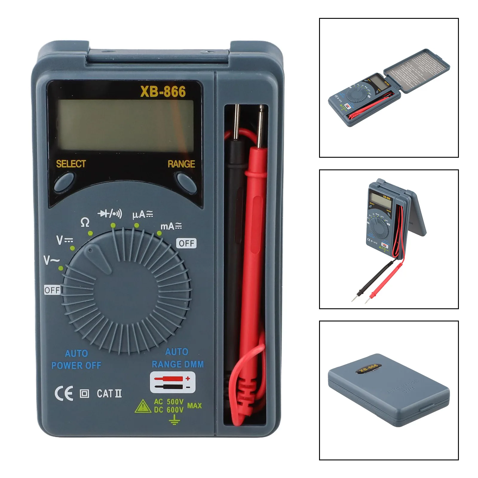 Compact XB866 Digital Multimeter with AutoRange LCD Screen and Overrange Indicator for Accurate Voltage and Resistance Tests