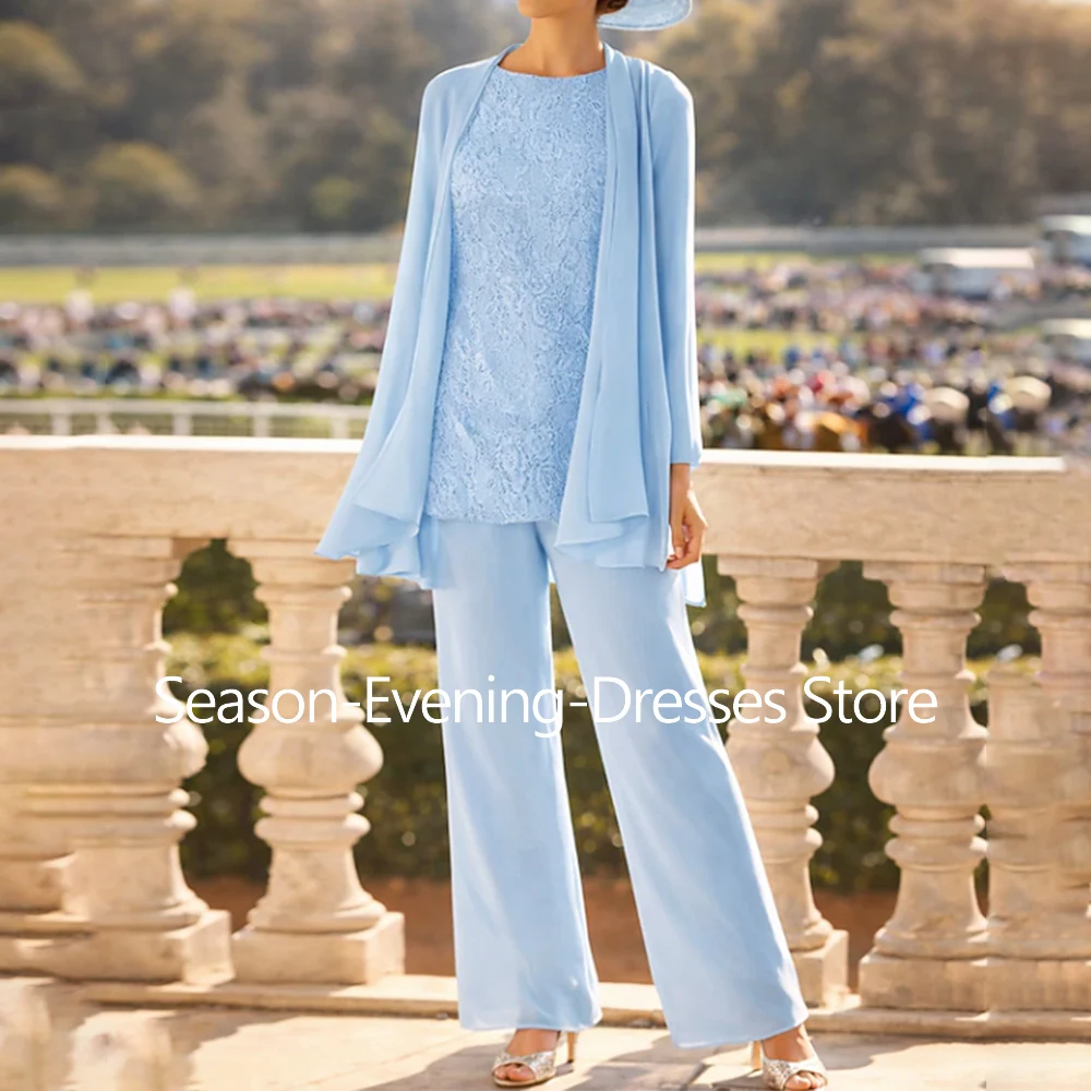 

Customized 3 Pieces Elegant Pantsuits Mother of the Bride Dresses Boat-Neck Floor-Length Wedding Guest Party Groom Dress 2026