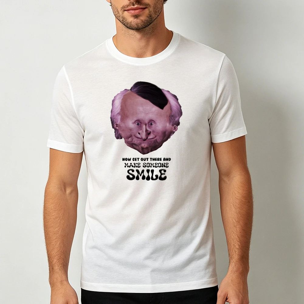 Now Get Out There And Make Someone Smile Weird Multi Face Graphic Men Summer T Shirt Surreal Creepy Funny Meme Motif Basic Tee