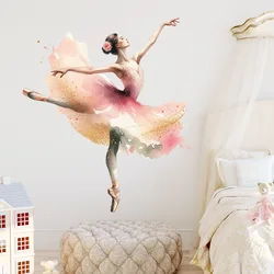 Beautiful Ballerina Girl Self-adhesive Wall Sticker Ballet Girl Dancer Art Wallpaper for Girls Room Dance Room Home Wall Decor