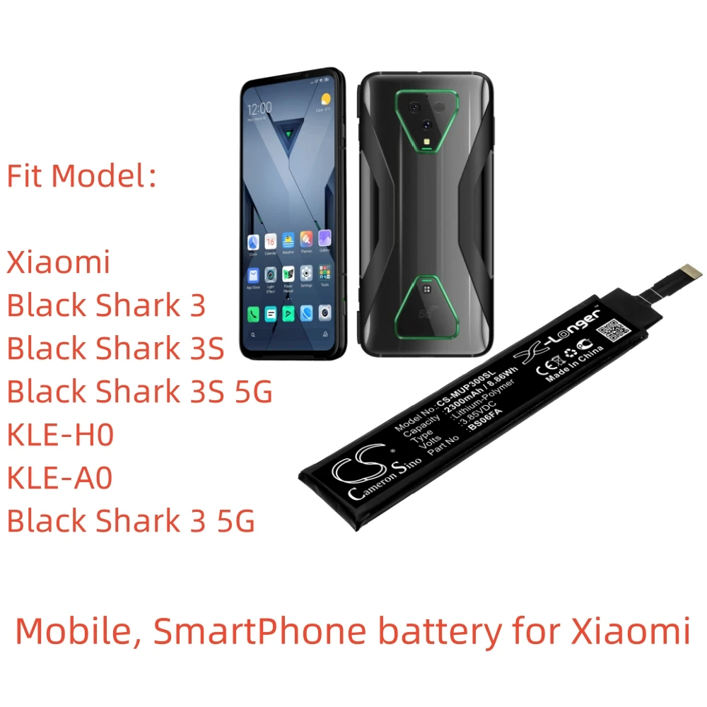 CS Li-Polymer Mobile, SmartPhone battery for Xiaomi,3.85V,2300mAh,Black Shark 3S 5G KLE-H0 KLE-A0 Black Shark 3S,BS06FA